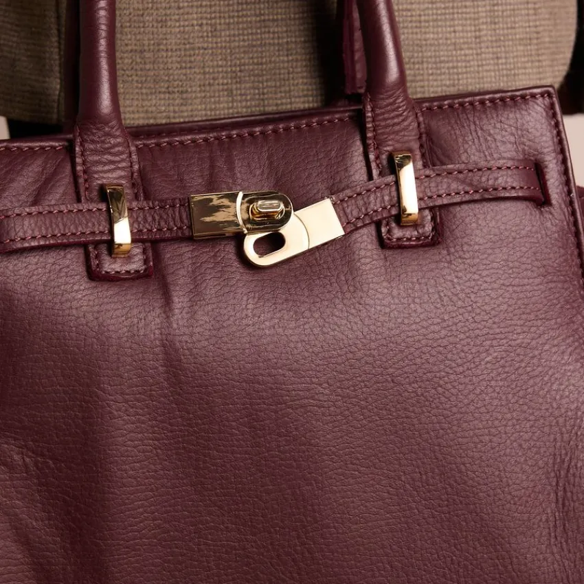 Manfield Burgundy leren handtas^ Handtassen