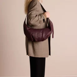 Manfield Burgundy leren schoudertas^ Schoudertassen