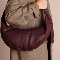 Manfield Burgundy leren schoudertas^ Schoudertassen