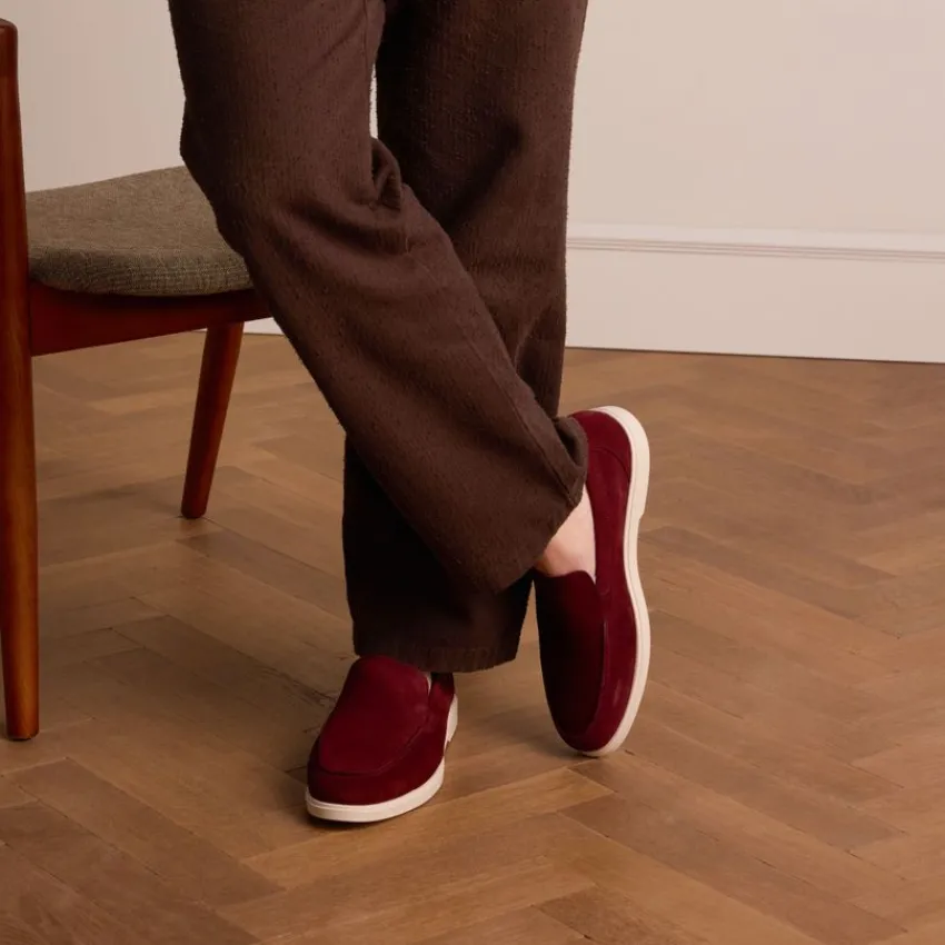 Manfield Burgundy suède loafers^Heren Loafers