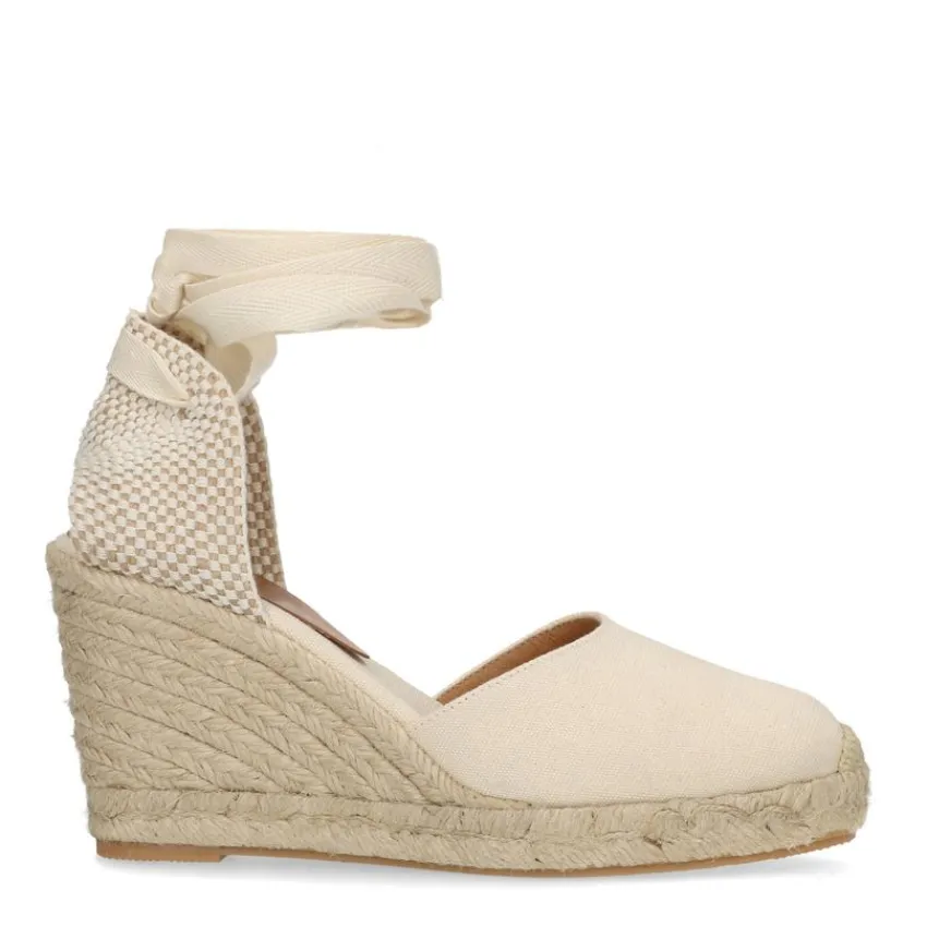 Manfield Canvas witte sleehakken^DAMES Espadrilles|Sandalen