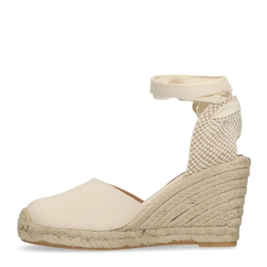 Manfield Canvas witte sleehakken^DAMES Espadrilles|Sandalen