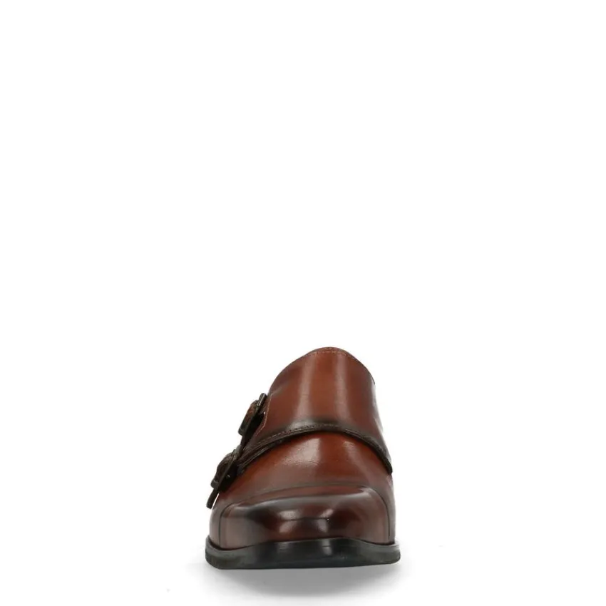 Manfield Cognac gespschoenen van leer^Heren Gespschoenen