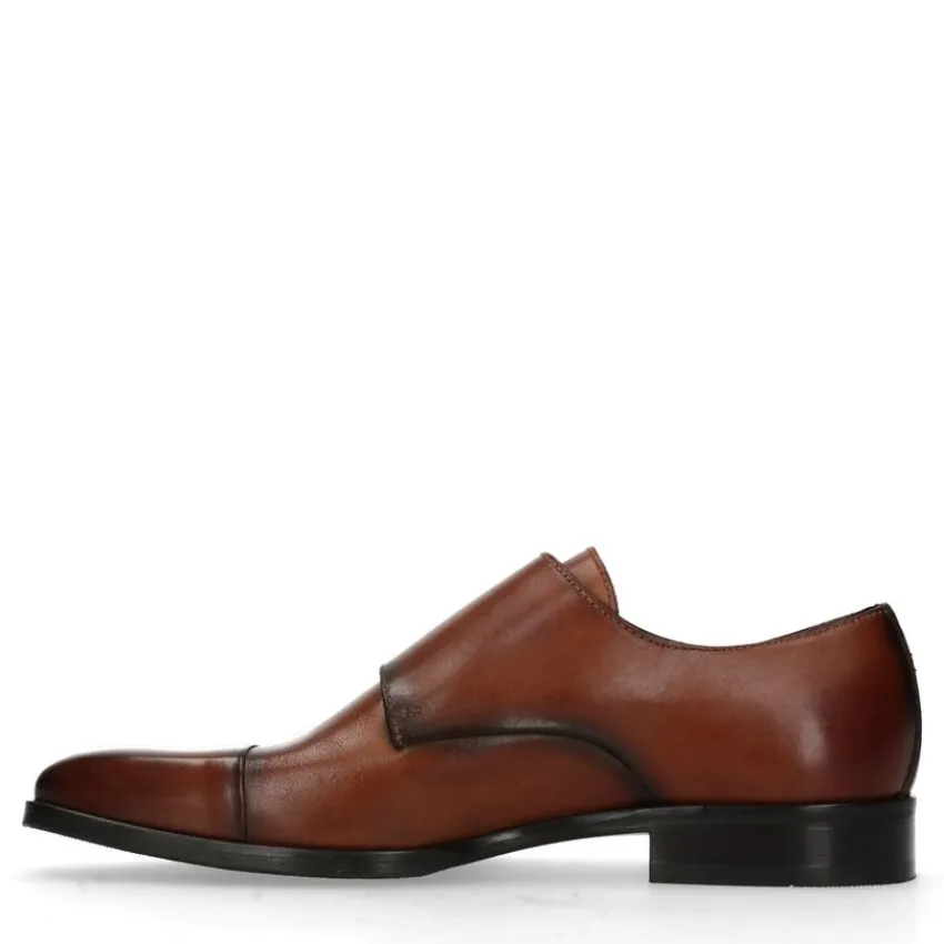 Manfield Cognac gespschoenen van leer^Heren Gespschoenen