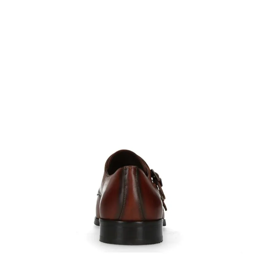 Manfield Cognac gespschoenen van leer^Heren Gespschoenen
