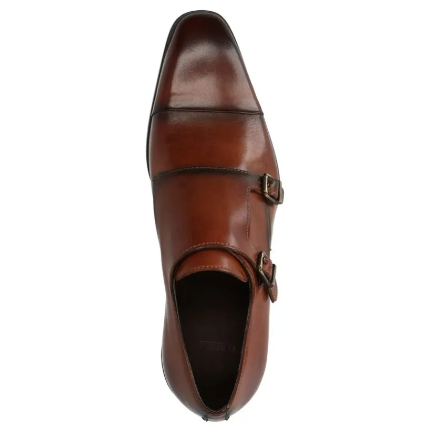 Manfield Cognac gespschoenen van leer^Heren Gespschoenen