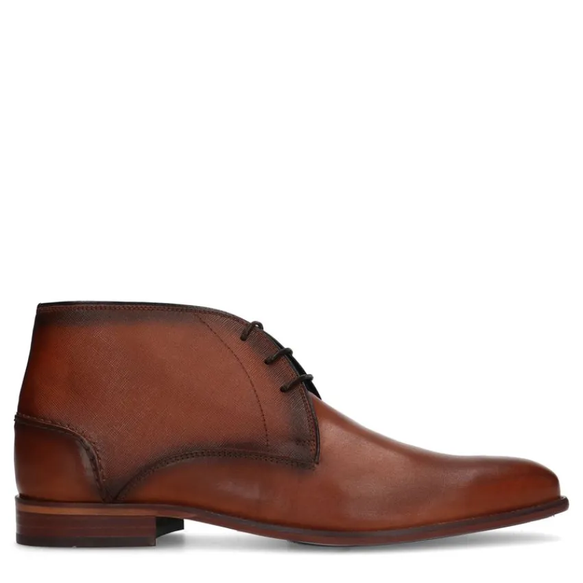 Manfield Cognac hoge veterboots^Heren Boots