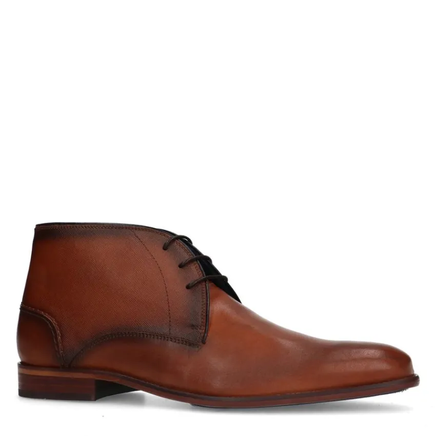 Manfield Cognac hoge veterboots^Heren Boots