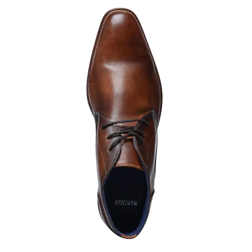 Manfield Cognac hoge veterboots^Heren Boots