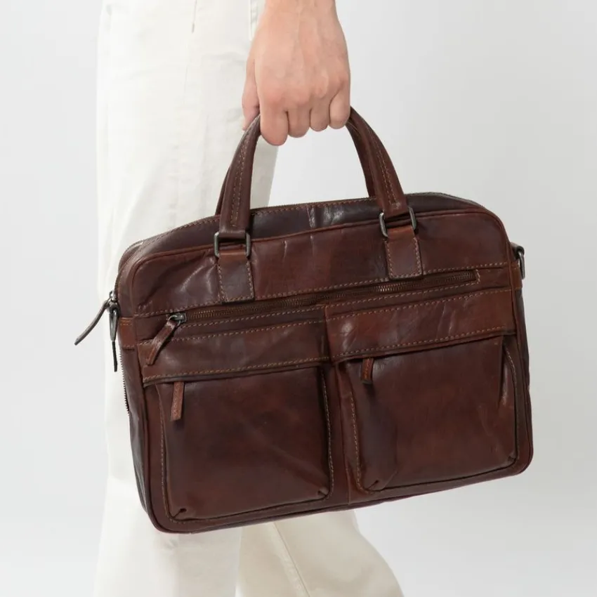 Manfield Cognac laptoptas 16 inch^ Laptoptassen
