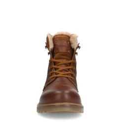 Manfield Cognac leren boots met imitatiebond^Heren Boots