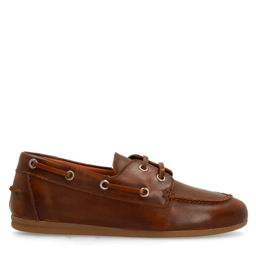 Manfield Cognac leren bootschoenen^DAMES Loafers
