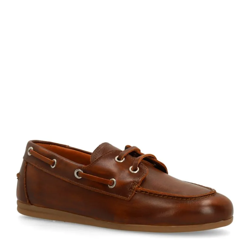 Manfield Cognac leren bootschoenen^DAMES Loafers