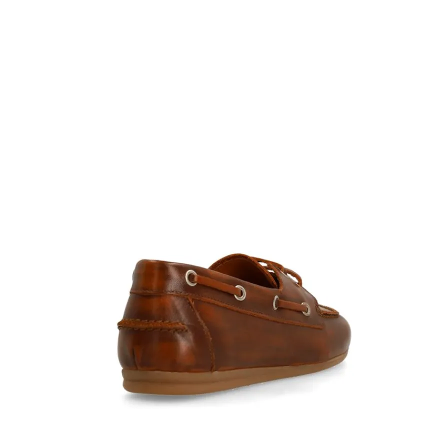 Manfield Cognac leren bootschoenen^DAMES Loafers
