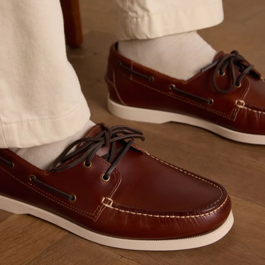 Manfield Cognac leren bootschoenen^Heren Veterschoenen|Loafers