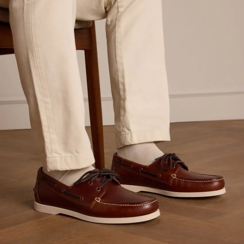 Manfield Cognac leren bootschoenen^Heren Veterschoenen|Loafers