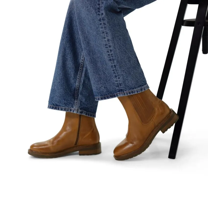 Manfield Cognac leren chelsea boots^DAMES Enkellaarsjes