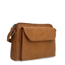 Manfield Cognac leren croco clutch^ Clutches