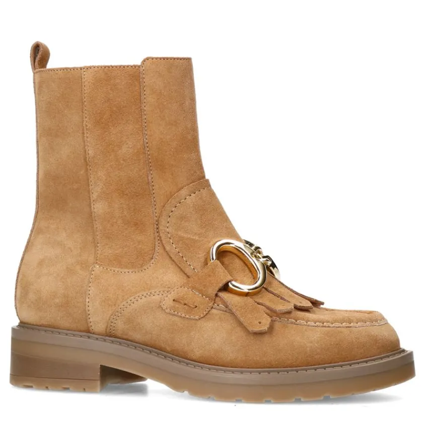 Manfield Cognac leren enkellaarsjes^DAMES Enkellaarsjes