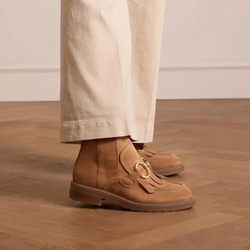 Manfield Cognac leren enkellaarsjes^DAMES Enkellaarsjes