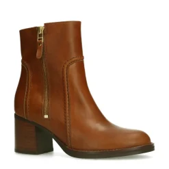 Manfield Cognac leren enkellaarsjes met hak^DAMES Enkellaarsjes