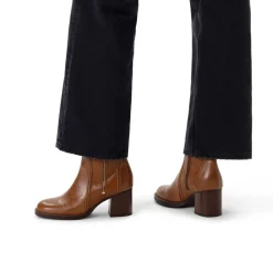 Manfield Cognac leren enkellaarsjes met hak^DAMES Enkellaarsjes