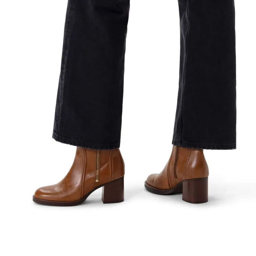 Manfield Cognac leren enkellaarsjes met hak^DAMES Enkellaarsjes