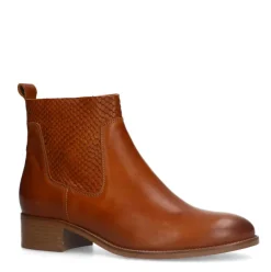 Manfield Cognac leren enkellaarsjes^DAMES Enkellaarsjes