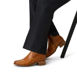 Manfield Cognac leren enkellaarsjes^DAMES Enkellaarsjes