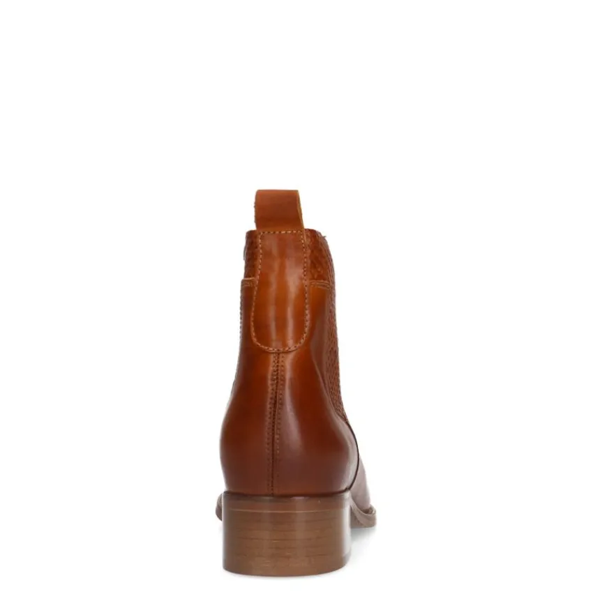 Manfield Cognac leren enkellaarsjes^DAMES Enkellaarsjes