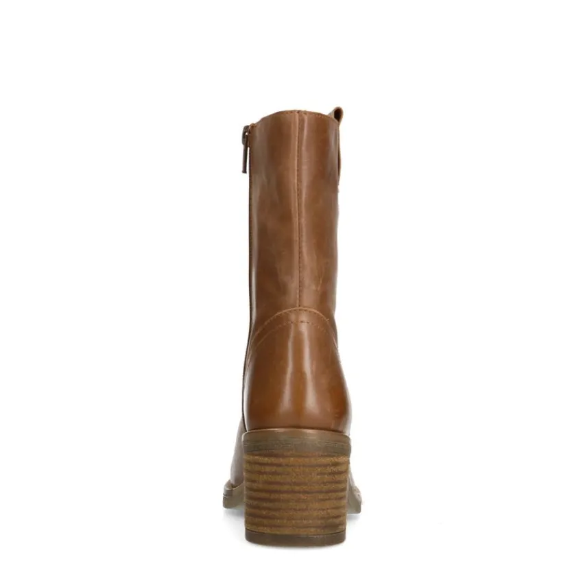 Manfield Cognac leren enkellaarsjes met hak^DAMES Enkellaarsjes