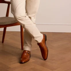 Manfield Cognac leren gespschoenen^Heren Gespschoenen