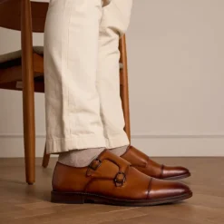 Manfield Cognac leren gespschoenen^Heren Gespschoenen