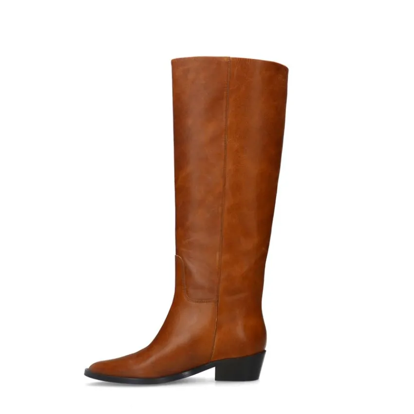 Manfield Cognac leren hoge laarzen^DAMES Laarzen