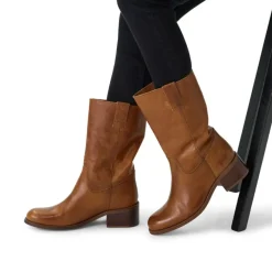 Manfield Cognac leren laarsjes^DAMES Laarzen