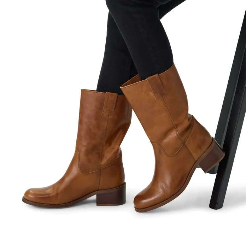 Manfield Cognac leren laarsjes^DAMES Laarzen