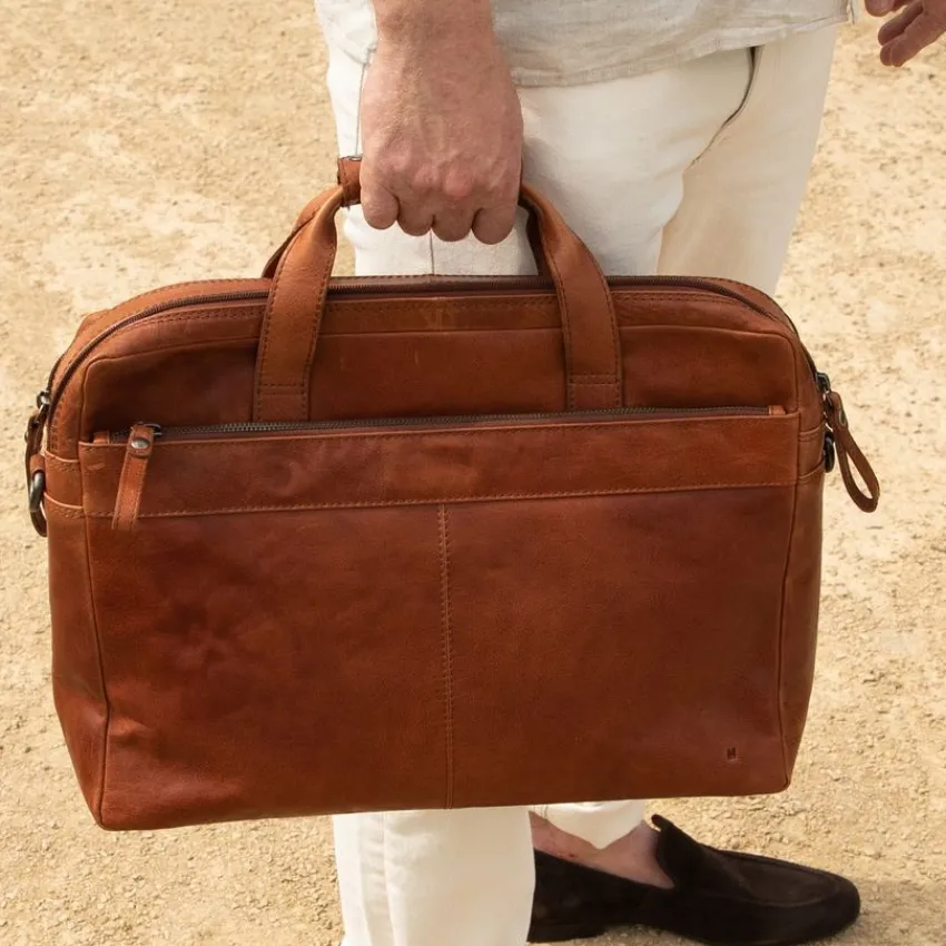 Manfield Cognac leren laptoptas 17,5 inch^ Laptoptassen