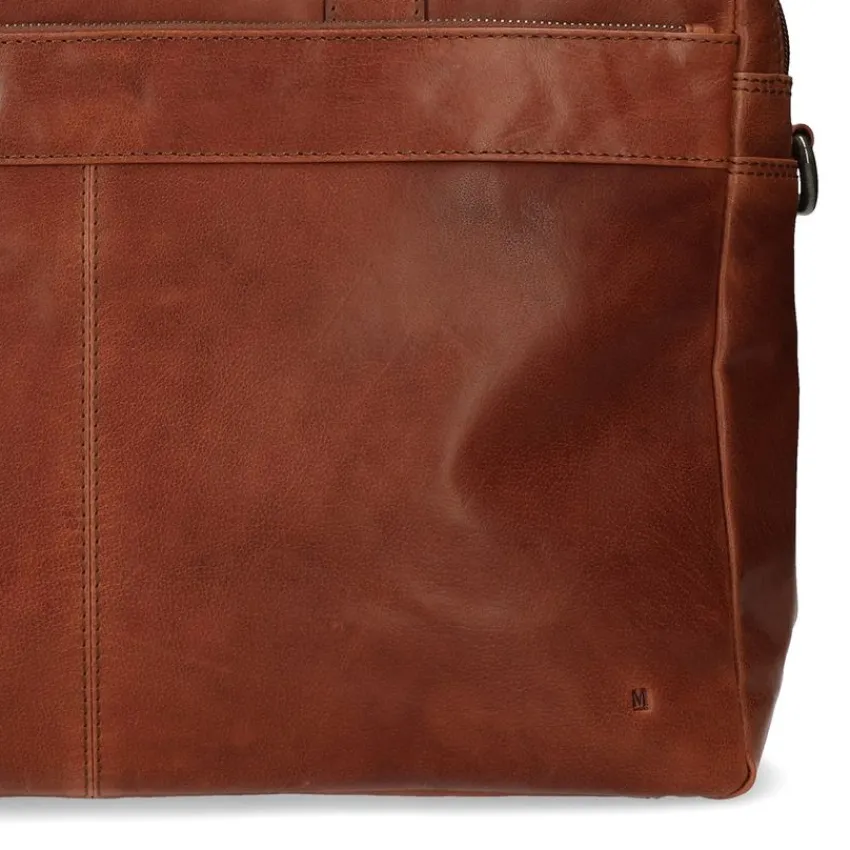 Manfield Cognac leren laptoptas 17,5 inch^ Laptoptassen