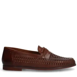 Manfield Cognac leren loafers^Heren Loafers