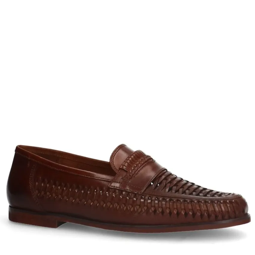 Manfield Cognac leren loafers^Heren Loafers
