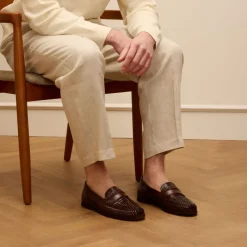 Manfield Cognac leren loafers^Heren Loafers