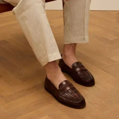 Manfield Cognac leren loafers^Heren Loafers