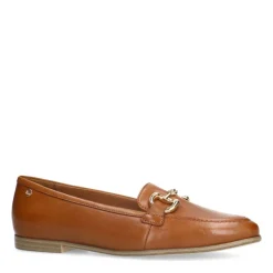 No Stress Cognac leren loafers met gouden chain^DAMES Loafers