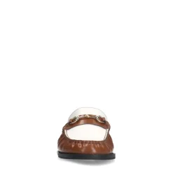 Manfield Cognac leren muiltjes met witte details^DAMES Loafers