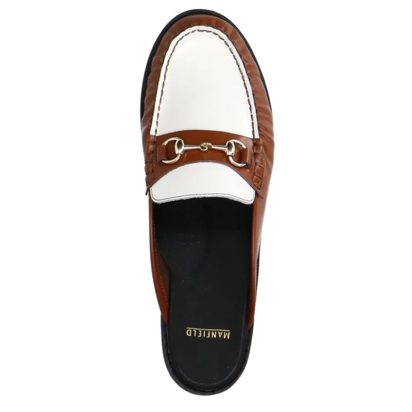 Manfield Cognac leren muiltjes met witte details^DAMES Loafers