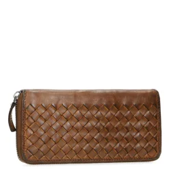 Manfield Cognac leren portemonnee met gewoven structuur^ Portemonnees