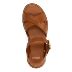 Manfield Cognac leren sandalen^DAMES Sandalen