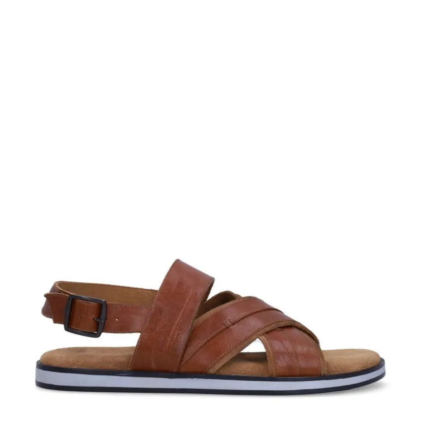 No Stress Cognac leren sandalen^Heren Slippers & Sandalen