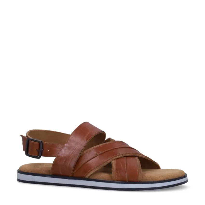 No Stress Cognac leren sandalen^Heren Slippers & Sandalen