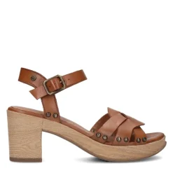 No Stress Cognac leren sandalen met blokhak^DAMES Sandalen